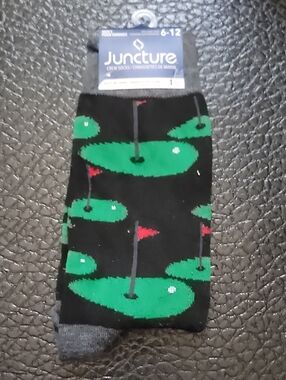 Golf Flag Black and Green Casual Crew  Socks